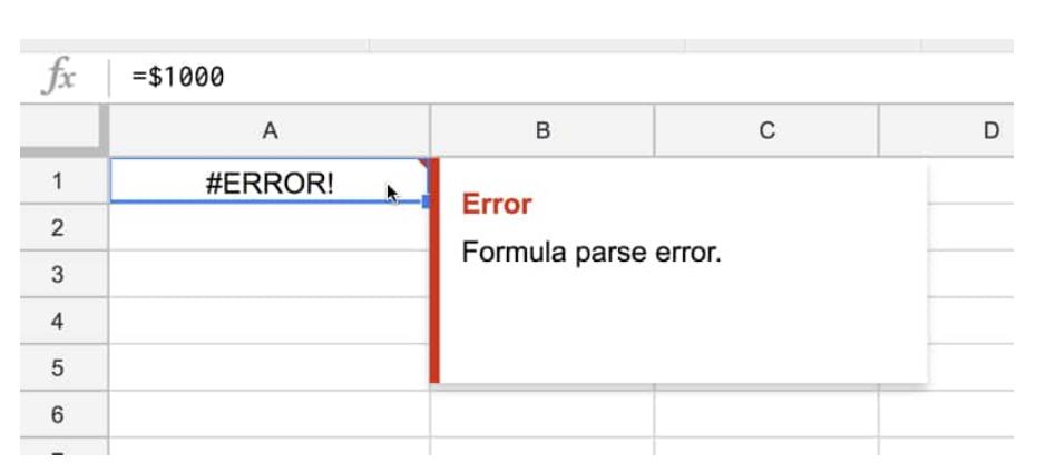 Lỗi #ERROR! trong Google Sheets